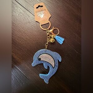 Blue Rhinestone Dolphin Keychain